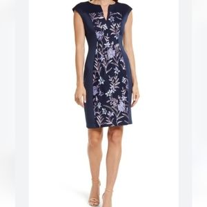 COPY - CONNECTED APPAREL Size(10) Navy blue , Embroidered Panel Sheath Dress in…